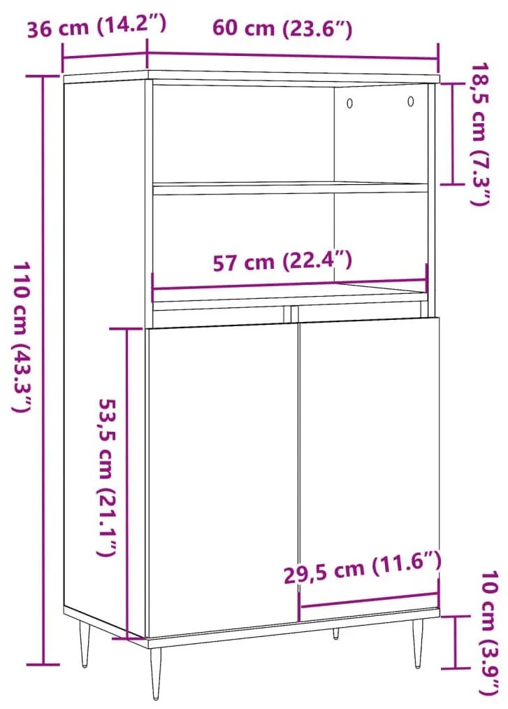 Ντουλάπι Αρτισιανή Δρυς 60x36x110 εκ. από Επεξεργασμένο Ξύλο - Καφέ