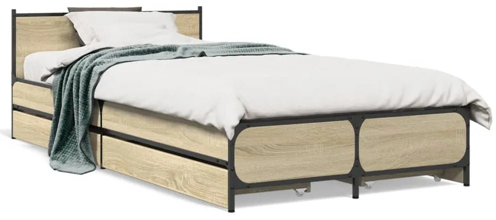 vidaXL Πλαίσιο Κρεβατιού με Συρτάρια Sonoma Δρυς 75x190 εκ. Επεξ. Ξύλο