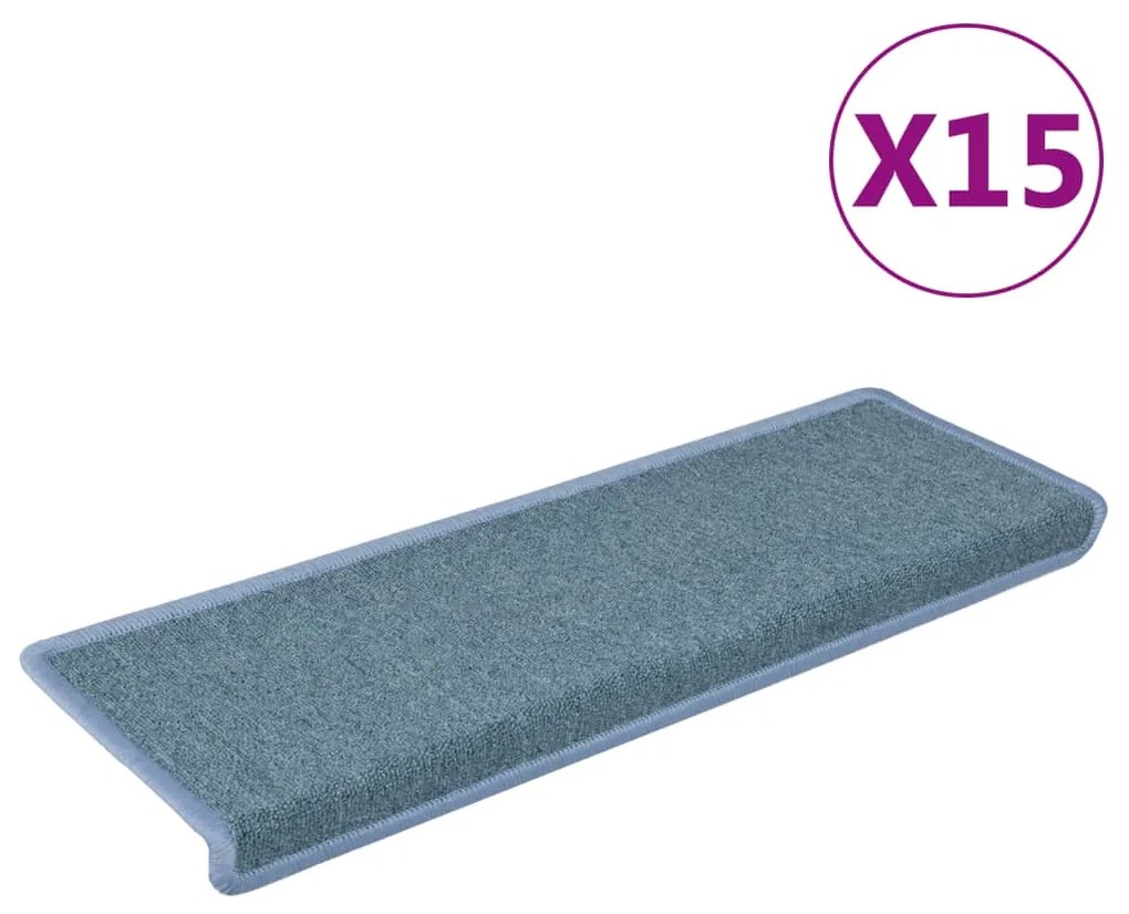 vidaXL Πατάκια Σκαλοπάτια 15 τεμ. 65x21x4 εκ. Θαλασσί με Ορθογώνια Άκρη