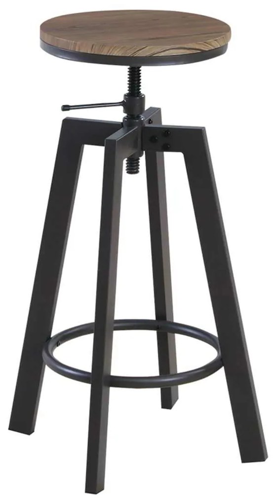 Σκαμπώ BAR YORK Μεταλική Σκ.Καφέ/Καρυδί 44x44x63/73cm Κάθισμα:Φ30cm (Σετ 2 ΤΕΜ)