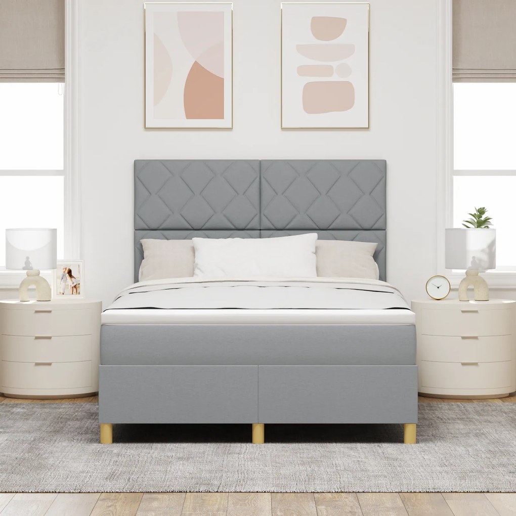 vidaXL Κρεβάτι με ανάρτηση και στρώμα & LED Γκρι 140x200 cm Ύφασμα