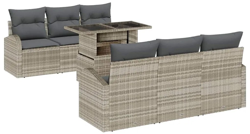vidaXL Σετ Καναπέ Κήπου με μαξιλάρι 7 pcs Ανοιχτό γκρι Πολυ Ρατάν