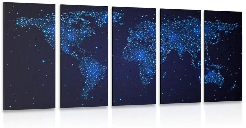 Χάρτης εικόνας 5 μερών του κόσμου με νυχτερινό ουρανό