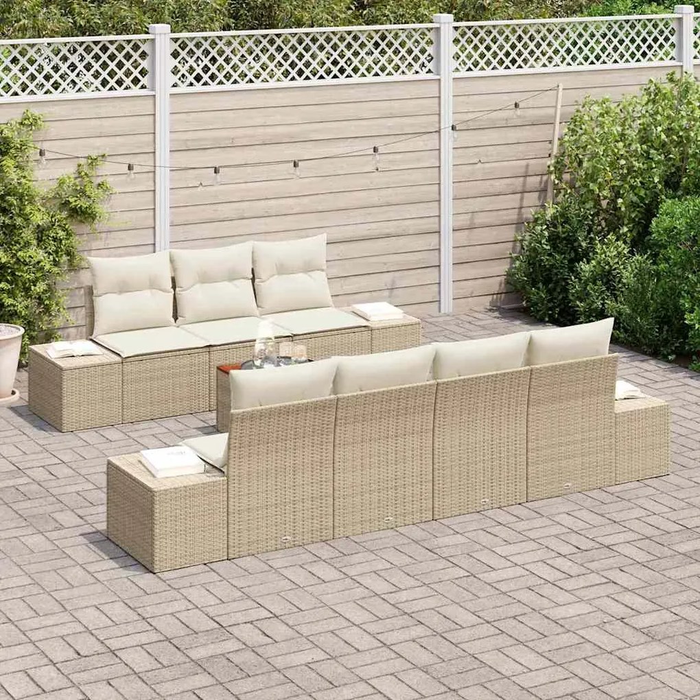 vidaXL Σετ Καναπέ Κήπου με μαξιλάρι 8 pcs Μπεζ Πολυ ράταν