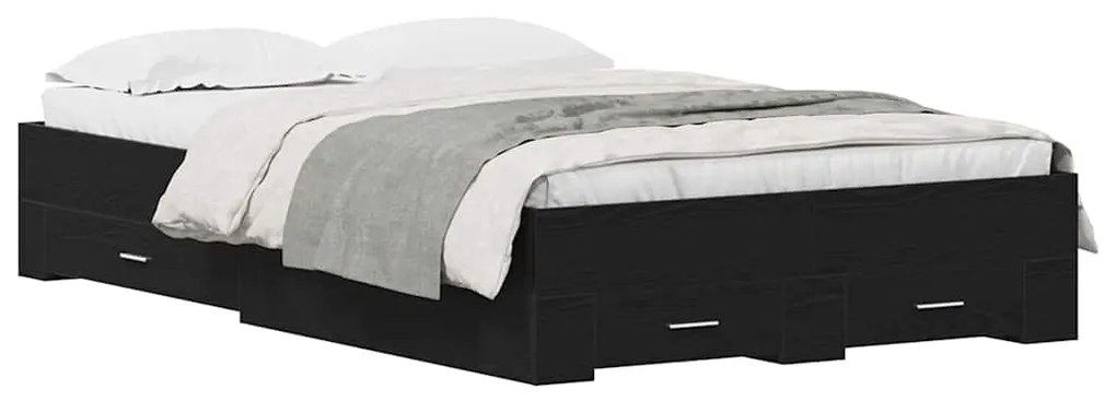 vidaXL Κρεβάτι με Συρτάρια Μαύρη δρυς 120 x 190 cm Επεξεργασμένο ξύλο