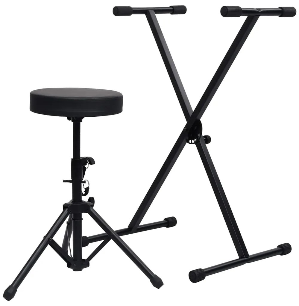 vidaXL Σετ Βάση Πλήκτρων και Σκαμπό Μαύρο