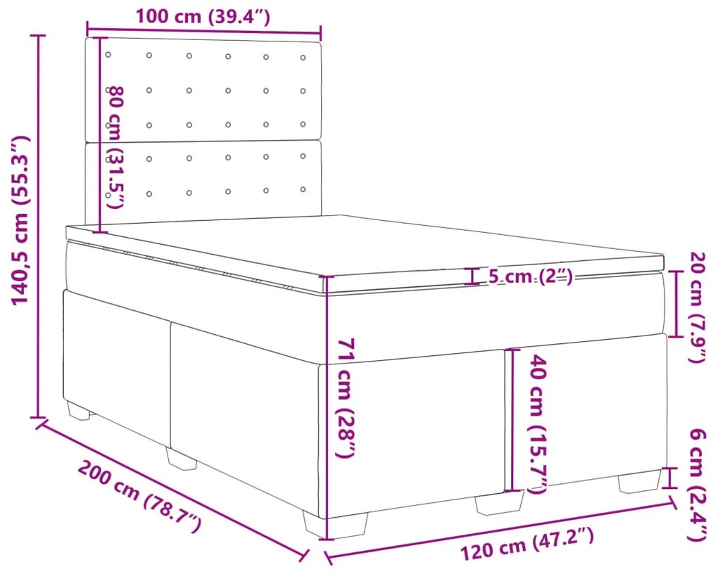 Κρεβάτι Boxspring με Στρώμα Σκούρο Γκρι 120x200 εκ. Υφασμάτινο - Γκρι