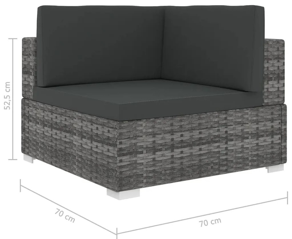 vidaXL Γωνιακό Κάθισμα Τμηματικό 1 τεμ. Γκρι Συνθετ. Ρατάν + Μαξιλάρια