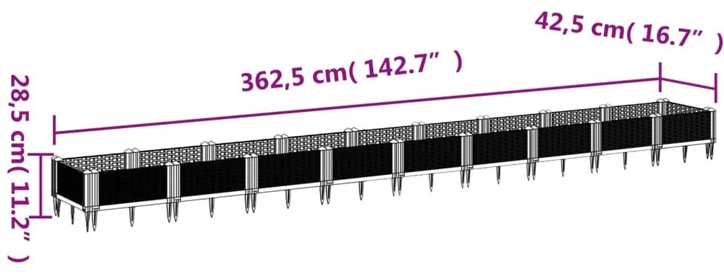 Ζαρντινιέρα με Πασσάλους Καφέ 362,5x42,5x28,5εκ. Πολυπροπυλένιο - Καφέ