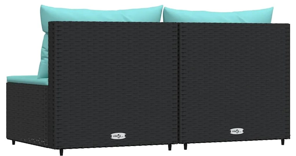 vidaXL Καναπέδες Κήπου Μεσαίοι 2 τεμ. Μαύροι Συνθ. Ρατάν με Μαξιλάρια