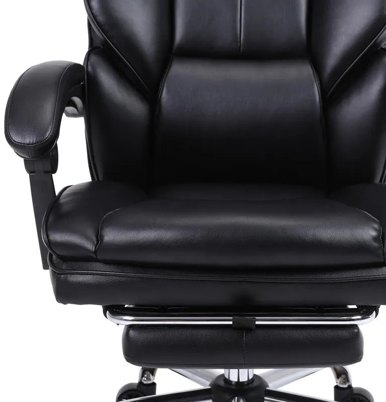 Καρέκλα γραφείου διευθυντή με υποπόδιο Zance μαύρο pu-πόδι χρωμίου μεταλλικό 70x66x112-120εκ 70x66x120 εκ.