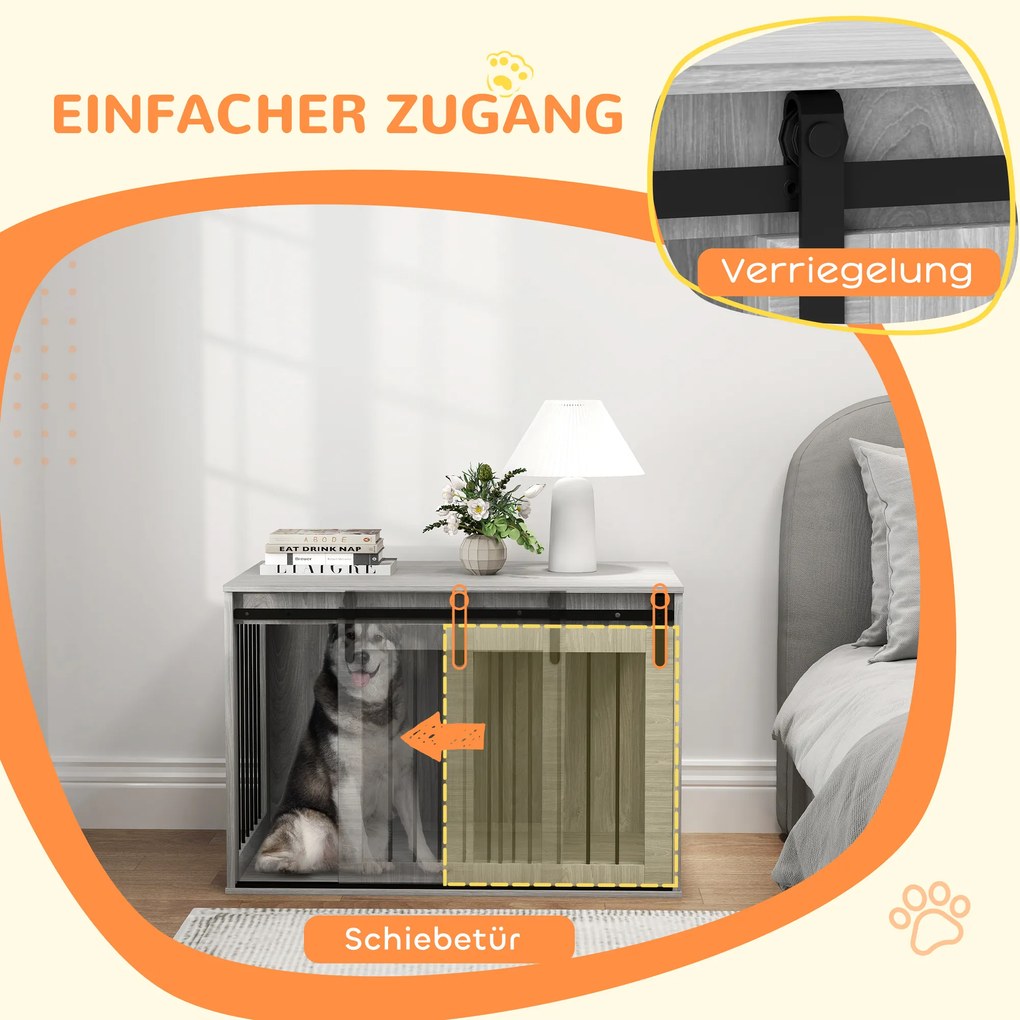 PawHut Κλουβί Σκύλου με Συρόμενη Πόρτα, Αερισμός, Πλάκα Μοριοσανίδων και Ατσάλι, 98 x 58 x 61 cm, Γκρι