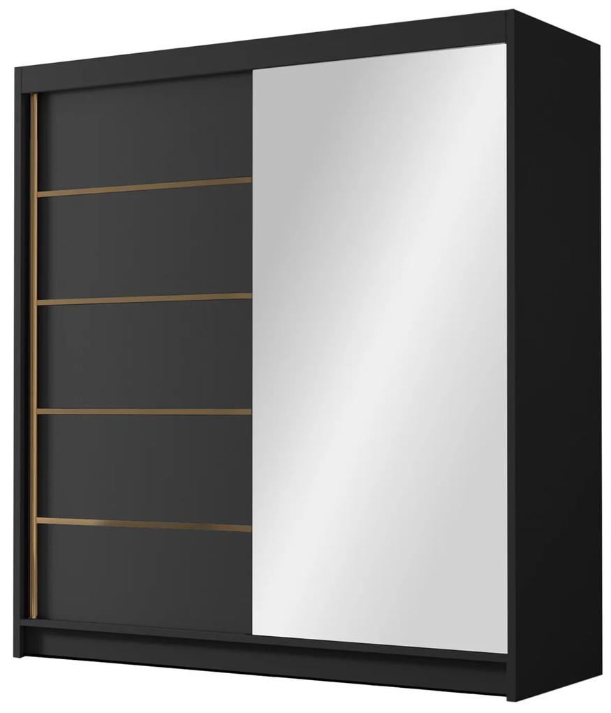 Ντουλάπα Atlanta 193, Μαύρο, 215x180x58cm, 139 kg, Πόρτες ντουλάπας: Ολίσθηση | Epipla1.gr