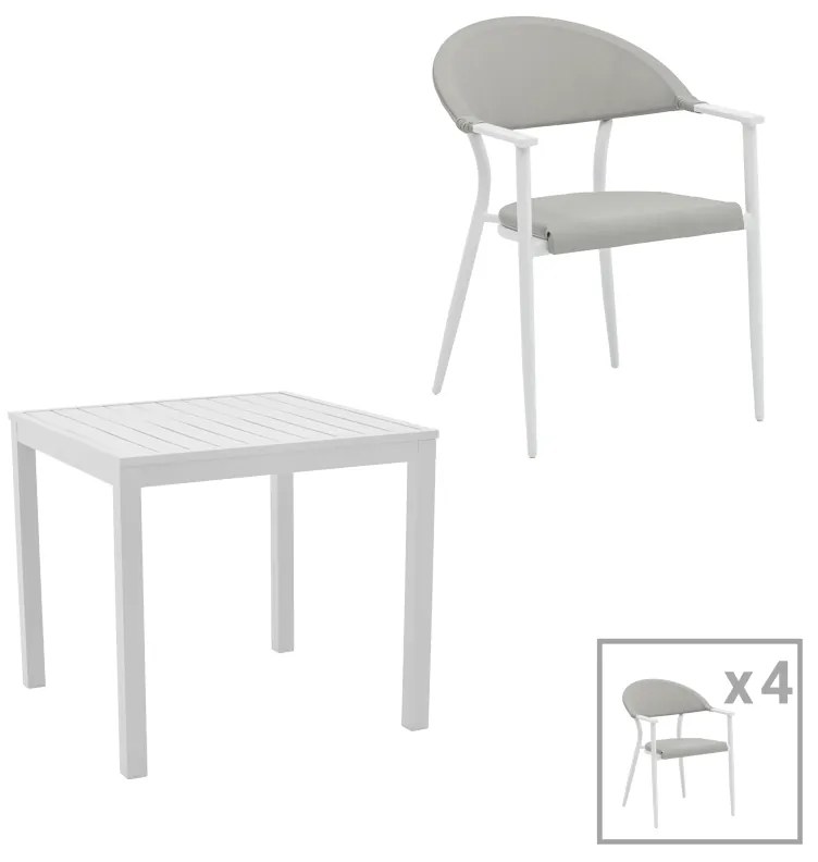 Intrahome Τραπεζαρία Kliton - Pino σετ 5τεμ Intrahome αλουμίνιο σε λευκή απόχρωση 80x80x74εκ | SKU: INTRAPA-311111915