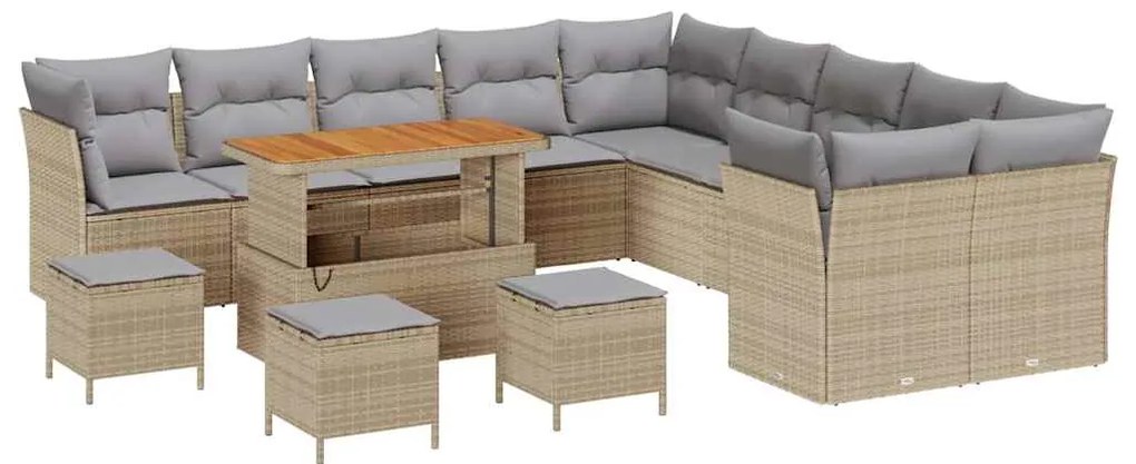 vidaXL Σετ Καναπέ Κήπου 14 pcs Μπεζ συνθετικό ρατάν