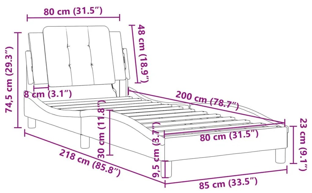 Πλαίσιο Κρεβατιού Κεφαλάρι Μαύρο/Λευκό 80x200εκ Συνθετικό Δέρμα - Λευκό