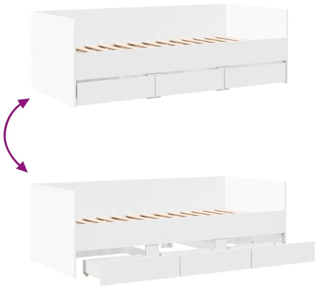 Καναπές-Κρεβάτι με Συρτάρια Λευκός 90x200 εκ. Επεξ. Ξύλο - Λευκό