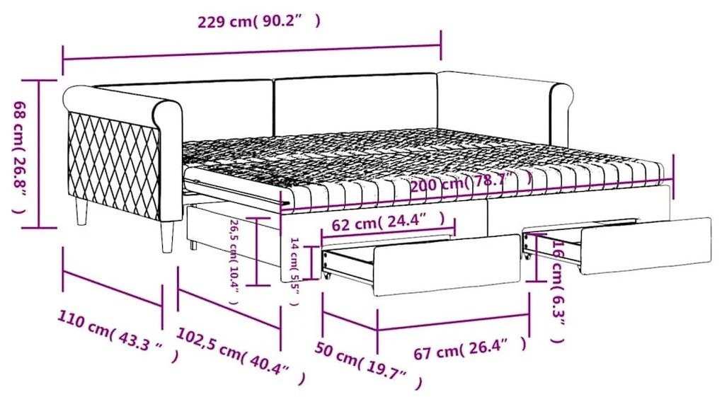 Καναπές Κρεβάτι Συρόμενος Ροζ 100x200 εκ. Βελούδινος Συρτάρια - Ροζ