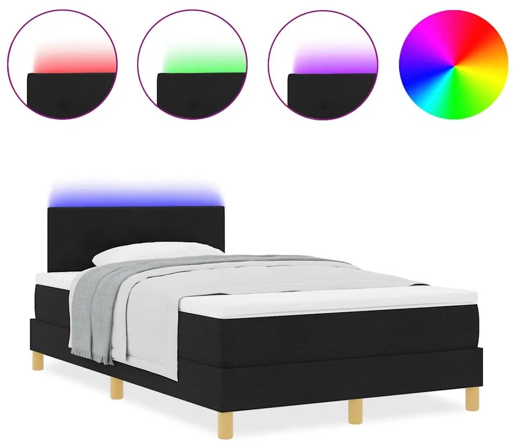 vidaXL LED Κρεβάτι με βάθρο με στρώμα Μαύρο 120 x 190 cm ύφασμα