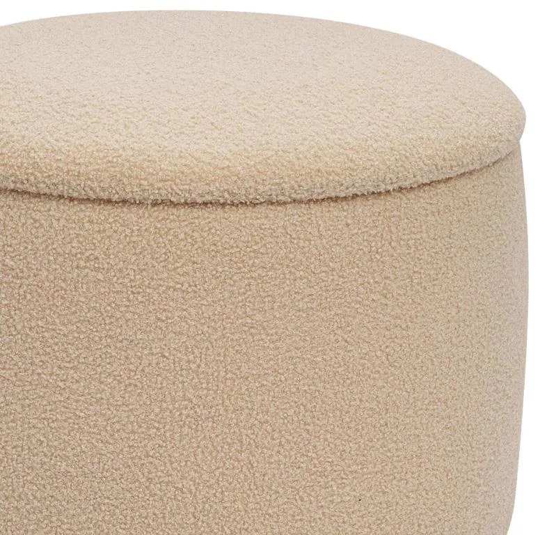 Σκαμπό-μπαούλο Roundy μπουκλέ ύφασμα σε Μπεζ Φ55x41.5εκ 55x55x41.5 εκ.