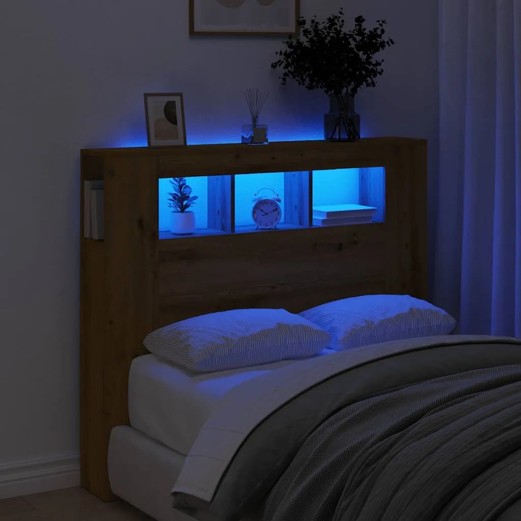vidaXL LED κεφαλάρι Artisan Oak 120x18,5x103,5 cm Κατασκευασμένο ξύλο
