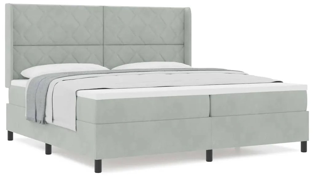 vidaXL Κρεβάτι με ελατήρια Ανοιχτό γκρι 200 x 200 cm Βελούδο