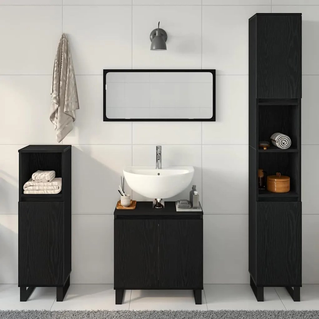 vidaXL Σετ Επίπλων Μπάνιου με αποθήκευση 3 pcs Μαύρο 30 x 30 x 190 εκ
