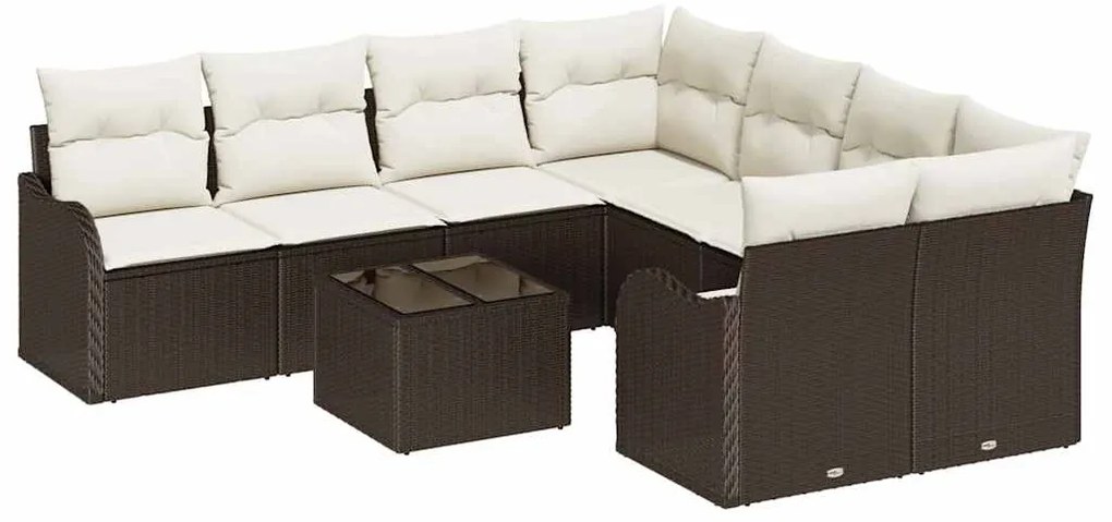 vidaXL Σετ Καναπέ Κήπου με μαξιλάρι 9 pcs Καφέ συνθετικό ρατάν