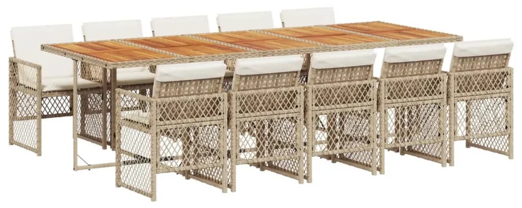 vidaXL Σετ Τραπεζαρίας Κήπου 11 τεμ. Μπεζ Συνθετικό Ρατάν με Μαξιλάρια