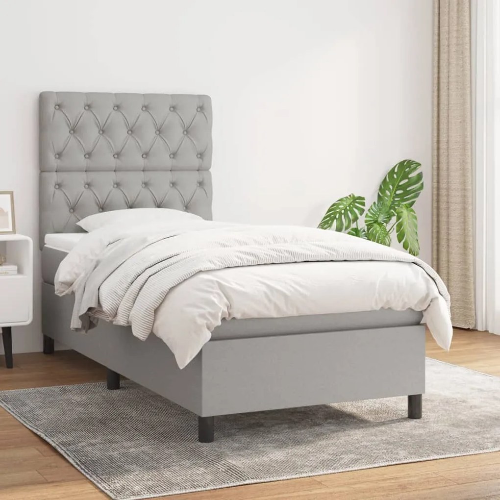 vidaXL Κρεβάτι Boxspring με Στρώμα Ανοιχτό Γκρι 80x200 εκ. Υφασμάτινο