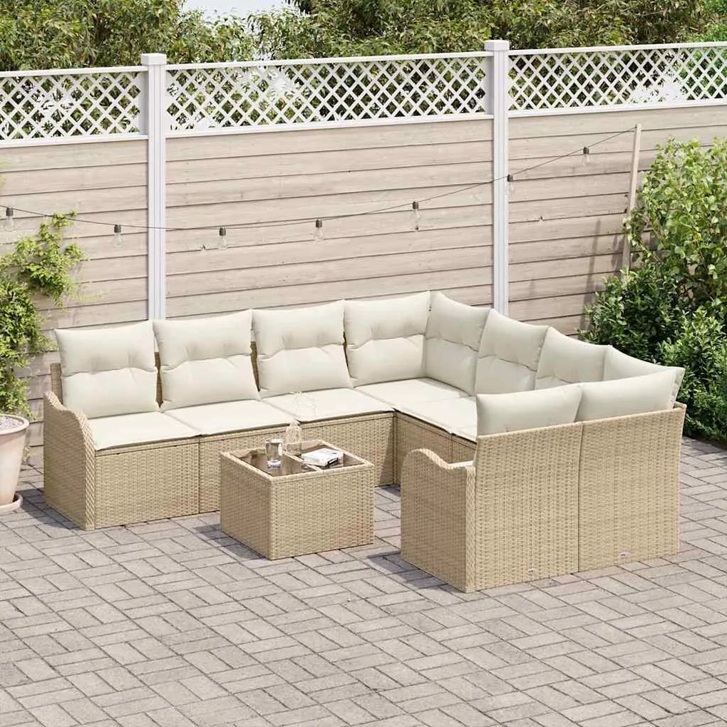 vidaXL Σετ Καναπέ Κήπου 9 pcs Μπεζ 55 x 55 x 37 εκ Πολυ ράταν
