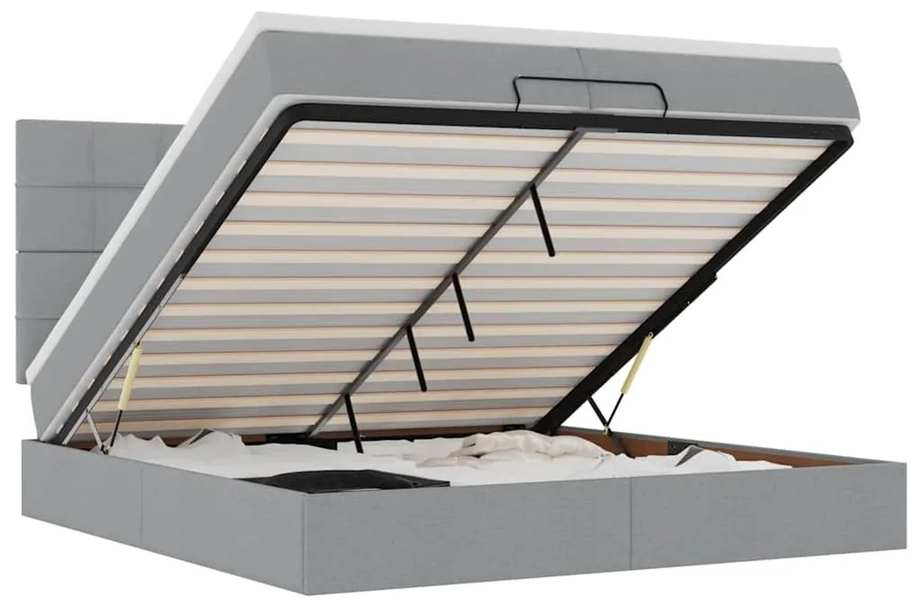 vidaXL Οθωμανικό κρεβάτι με στρώματα & LEDs Ανοιχτό γκρι ύφασμα