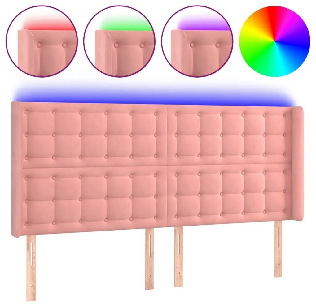Κεφαλάρι Κρεβατιού LED Ροζ 163x16x118/128 εκ. Βελούδινο - Ροζ