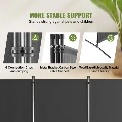 VEVOR Room Divider 3-Panel Folding Privacy Screen Fabric Partition Office Gray