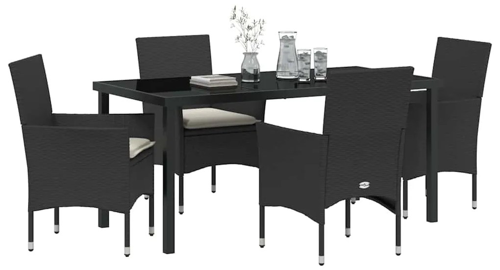 vidaXL Σέτ φαγητού για κήπο με μαξιλάρι 5 pcs Μαύρο συνθετικό ρατάν