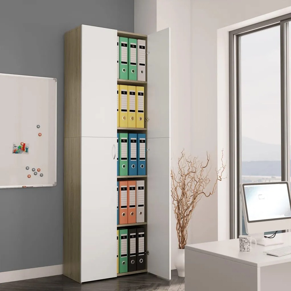 vidaXL Ντουλάπα Γραφείου Λευκή/Sonoma Δρυς 60x32x190 εκ. Μοριοσανίδα