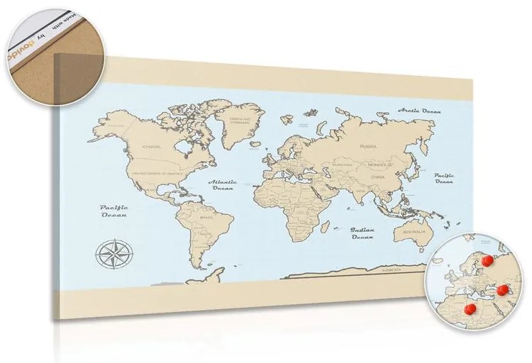 Εικόνα στον παγκόσμιο χάρτη φελλού με μπεζ περίγραμμα - 120x80  color mix