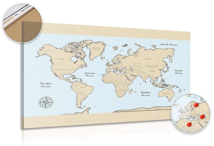 Εικόνα στον παγκόσμιο χάρτη φελλού με μπεζ περίγραμμα - 90x60  flags