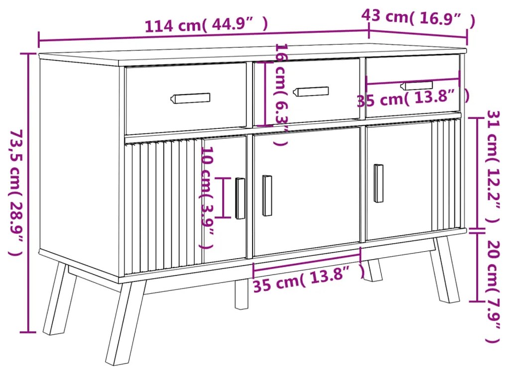 Μπουφές OLDEN Καφέ 114 x 43 x 73,5 εκ. από Μασίφ Ξύλο Πεύκου - Καφέ