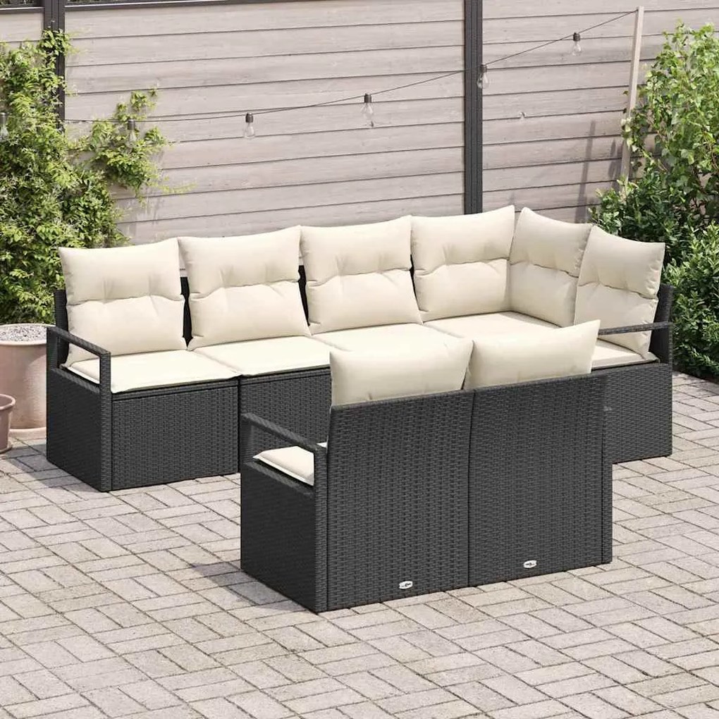 vidaXL Σετ Καναπέ Κήπου 7 pcs Μαύρο, Κρέμα Πολυ rattan, βαμμένο ατσάλι