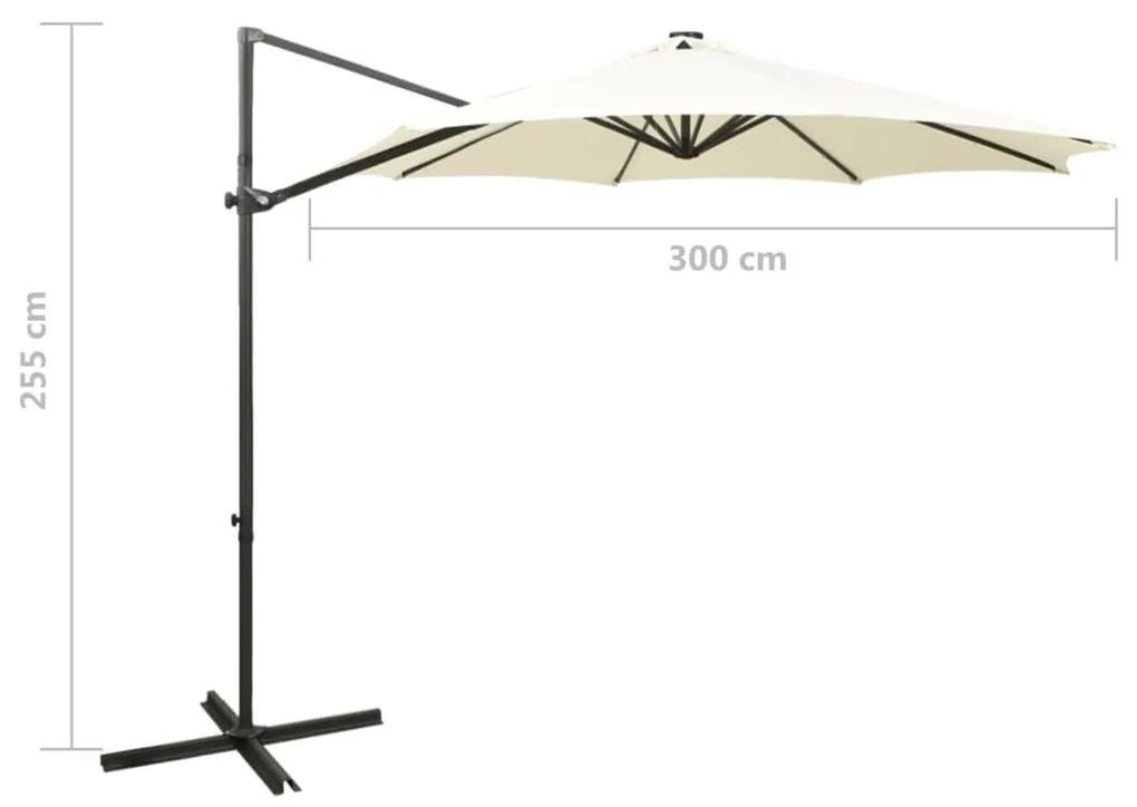Ομπρέλα Κρεμαστή με Ιστό και LED Χρώμα Άμμου 300 εκ. - Μπεζ