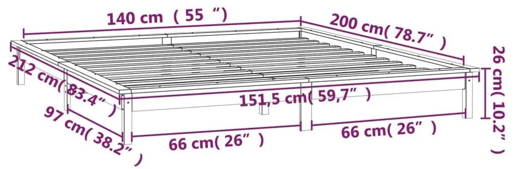 Πλαίσιο Κρεβατιού Με LED Καφέ Μελί 140x200 εκ. από Μασίφ Ξύλο - Καφέ