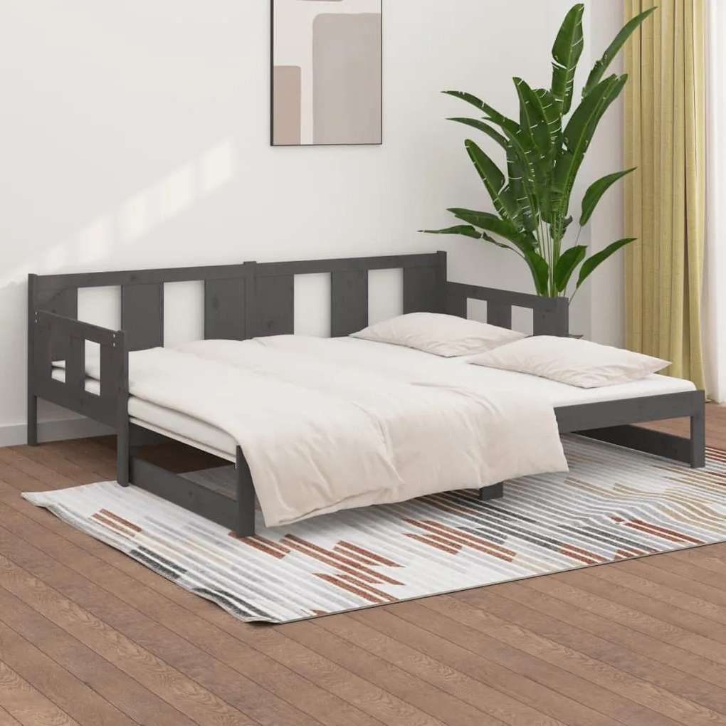 vidaXL Καναπές Κρεβάτι Συρόμενος Γκρι 2x(80x200) εκ. από Μασίφ Πεύκο