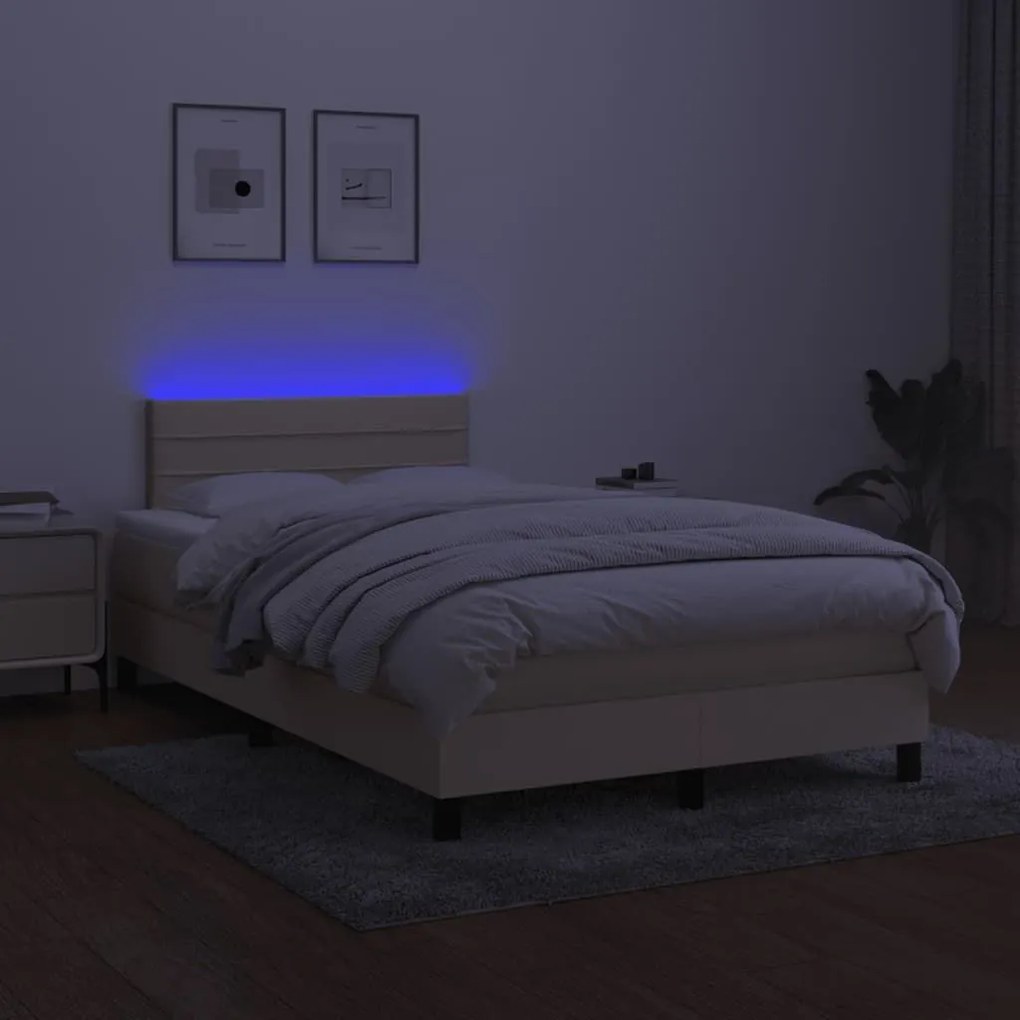 Κρεβάτι Boxspring με Στρώμα &amp; LED Κρεμ 120x190 εκ. Υφασμάτινο - Κρεμ