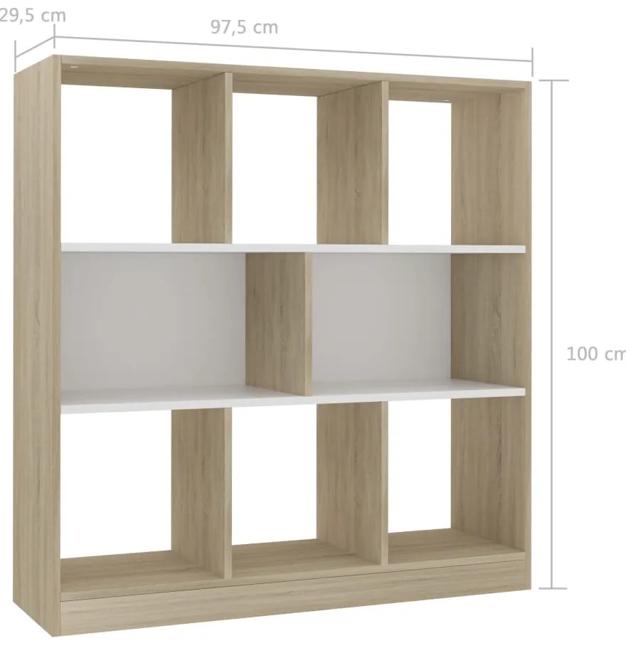 vidaXL Βιβλιοθήκη Λευκή/Sonoma Δρυς 97,5x29,5x100 εκ. από Επεξ. Ξύλο