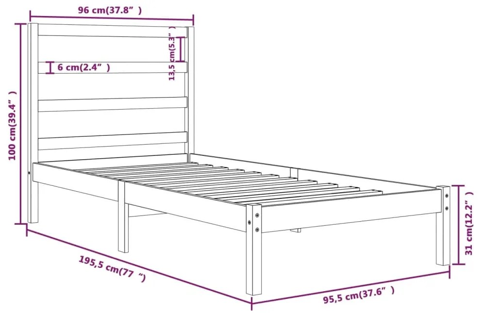 vidaXL Πλαίσιο Κρεβατιού 90 x 190 εκ. από Μασίφ Ξύλο Single