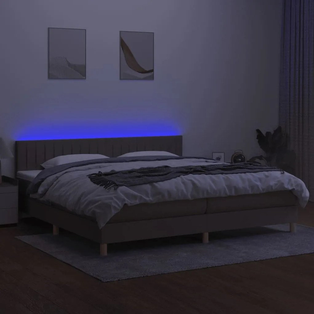 Κρεβάτι Boxspring με Στρώμα &amp; LED Taupe 200x200 εκ. Υφασμάτινο - Μπεζ-Γκρι
