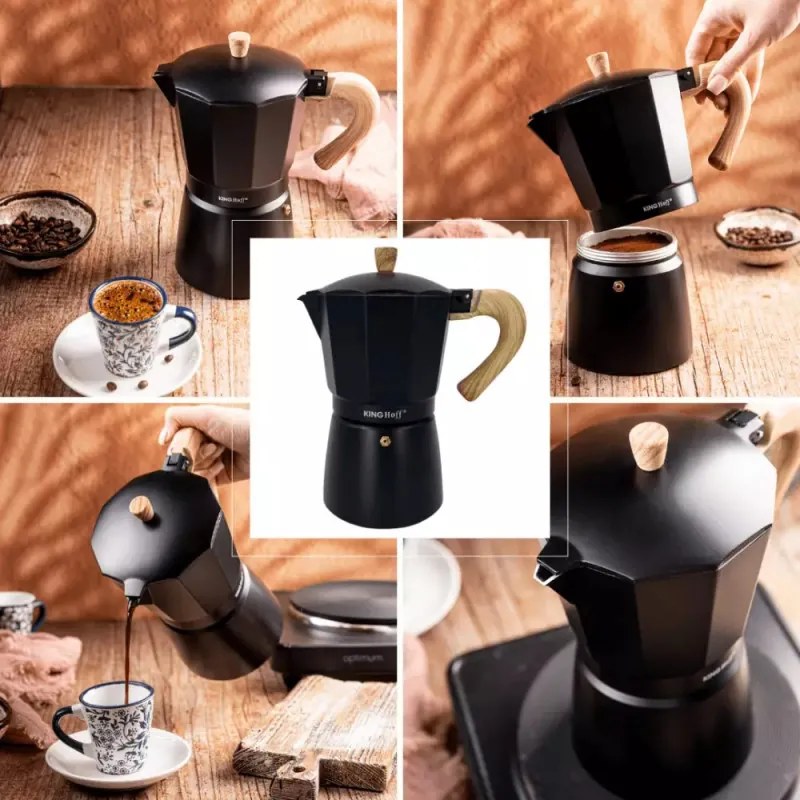 Καφετιέρα Kubinska Kinghoff KH 1887, 9 μπολ, 450 ml, Αλουμίνιο, Επαγωγή, Μαύρο.