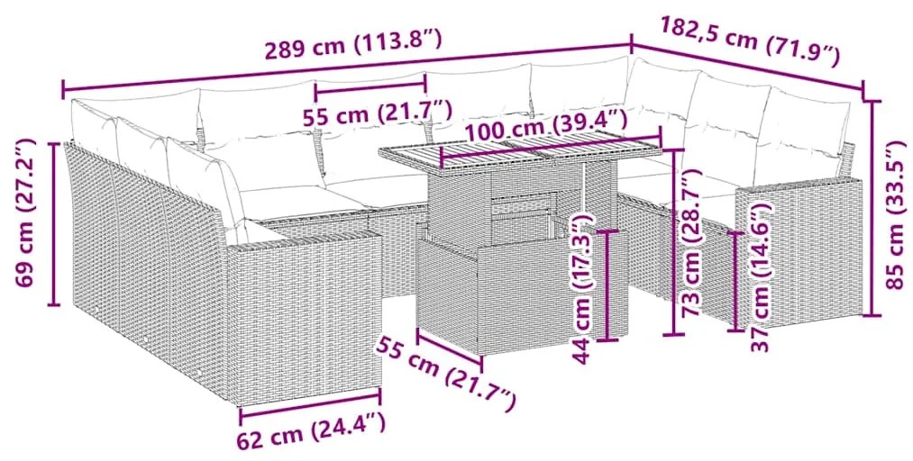 vidaXL Σετ Καναπέ Κήπου 10 τεμ. Μπεζ Συνθετικό Ρατάν με Μαξιλάρια