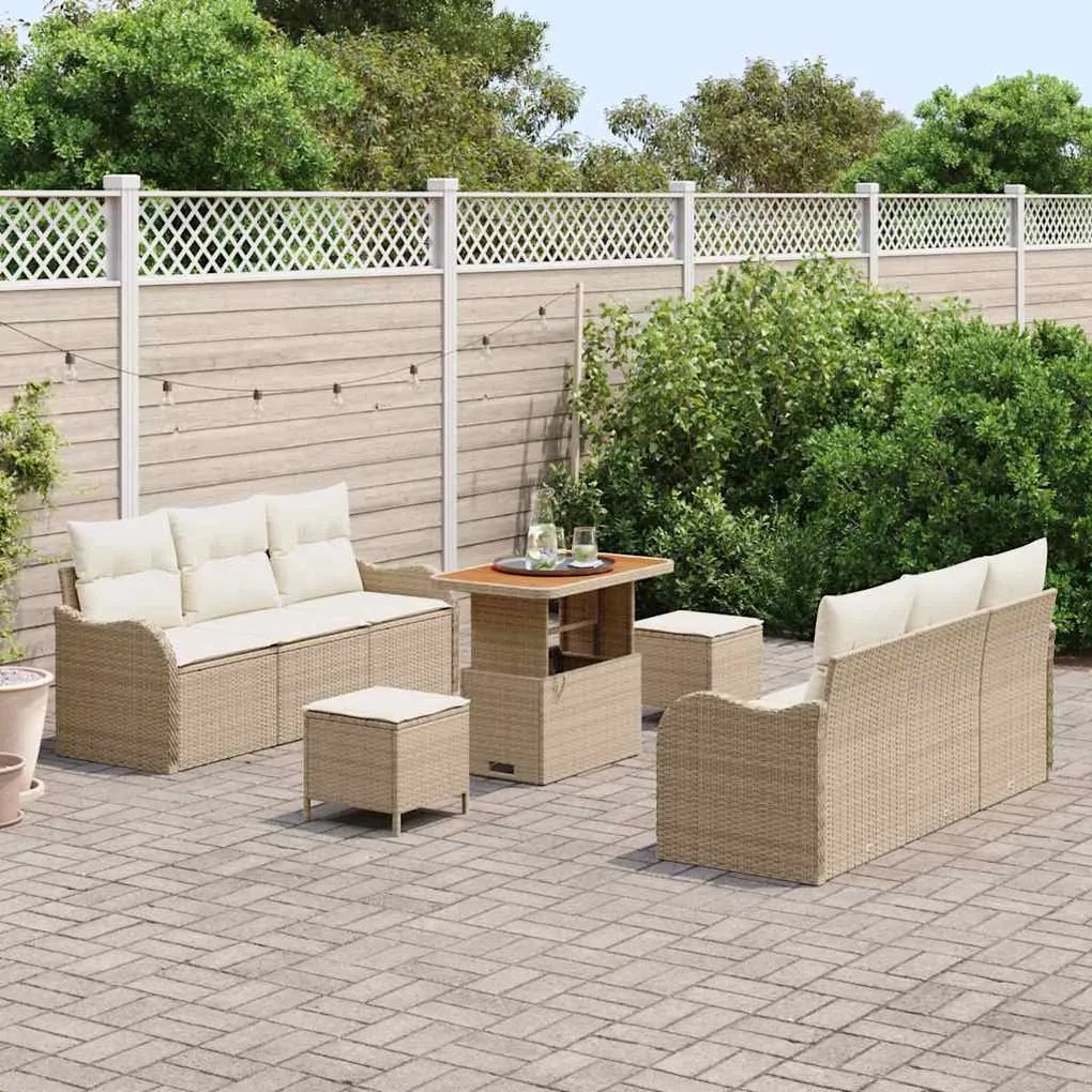 vidaXL Σετ Καναπέ Κήπου Ρυθμιζόμενο ύψος 9 pcs Μπεζ συνθετικό ρατάν